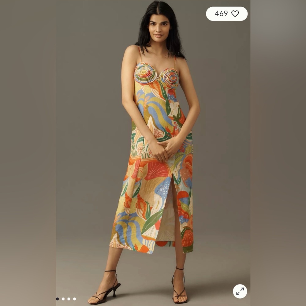 NWT $280 Farm Rio Linen Sleeveless Sweetheart Slim Maxi Dress S